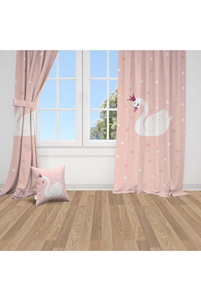 Bebemotto Kuğu, Pembe, Beyaz, Ithal Kumaş, Çocuk Ve Bebek Odası Fon Perde -1 ...