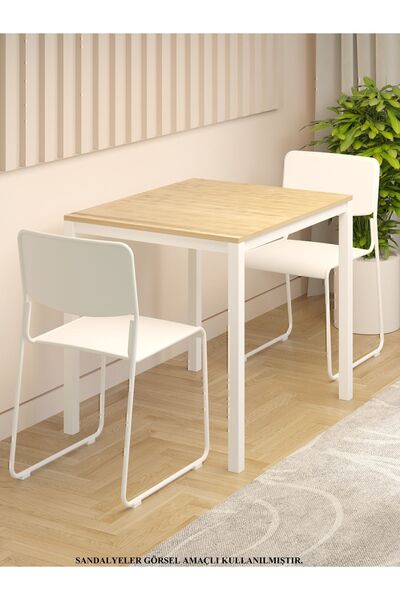 NEATS Safir Meşe Mutfak Masası, 72x88, Yemek Masası, Metal Ayaklı Mutfak Masası, Ahşap Mutfak Masası, Masa