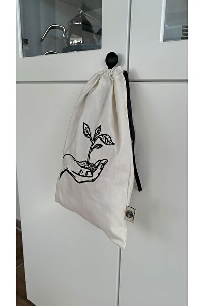 Hanles Doğana Sahip Çık Kırık Beyaz Tasarım Nakışlı Poşet Saklama Kesesi Poşetlik Çok Amaçlı Kese