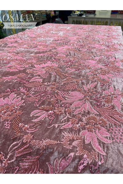 OsmanKumaşDantel Bead embroidered velvet