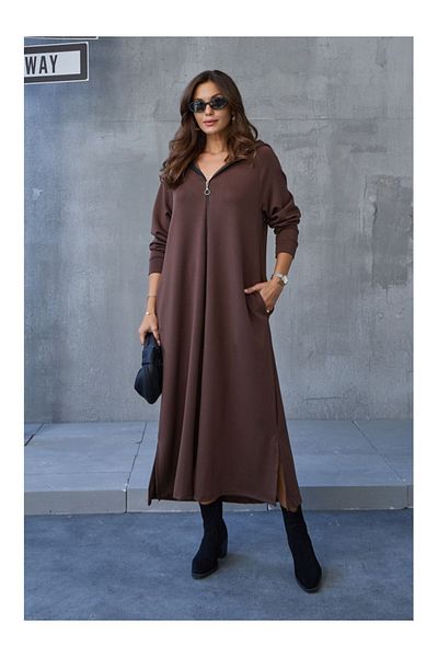 Elif Özbey Butik Φόρεμα Modal Bell - Καφέ με φερμουάρ