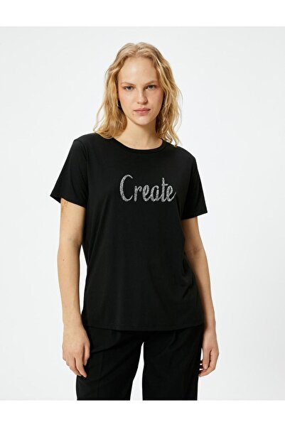 Koton Γυναικείο μπλουζάκι με στάμπα με σλόγκαν