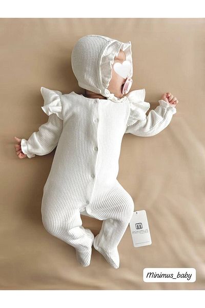 Minimus Newborn Baby Girl Rompers Set Helen Lora Hat Waffle Baby Set Cotton Hospital Outlet