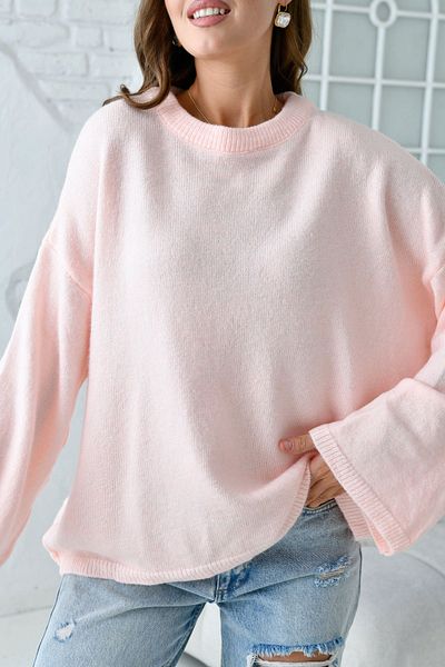WOMAN VISION Πλεκτό πουλόβερ Off Shoulder Crew Neck - Φαρδιά μανίκια, Oversized Powder 4091