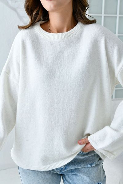 WOMAN VISION Ecru Knitwear Oversize Sweater - Off Shoulder, Wide Sleeve, Crew Neck 4091