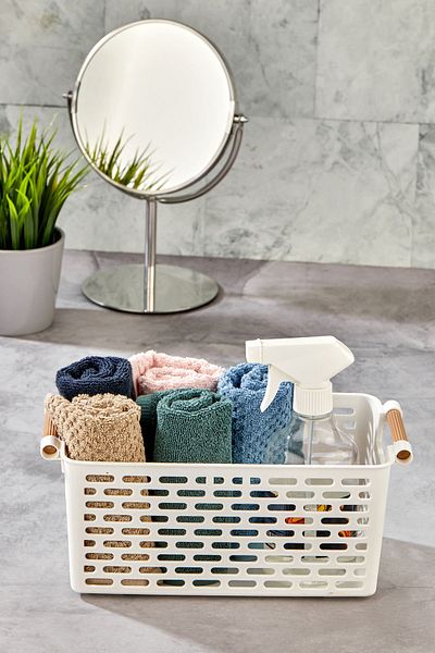 EMBazaar 4 Pieces of 4 White Wooden Color Plastic Handle Organizer Basket Bread Basket Bathroom Organizer