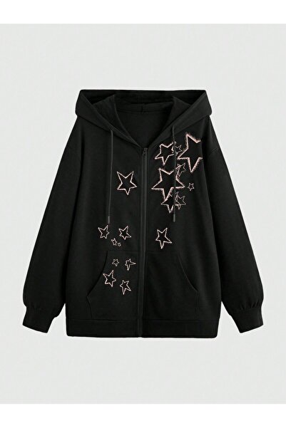 coolart Ζακέτα με κουκούλα σε μαύρο χρώμα με σχέδιο αστεριών - Χειμερινό σχέδ...