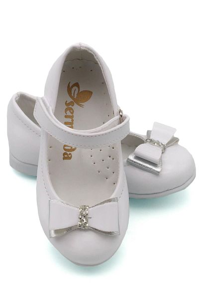 sermoda Bow Stone Detail Baby Ballerina Matte White