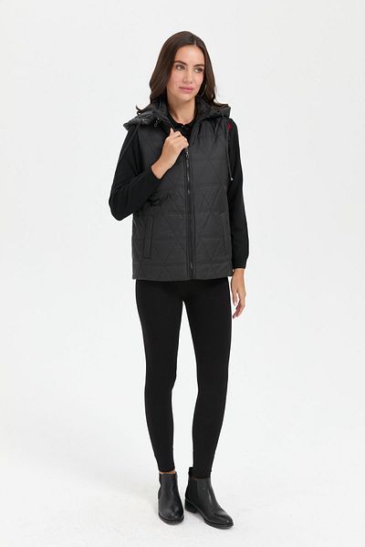Desen Triko Black Triangle Patterned Hooded Women's Quilted Vest