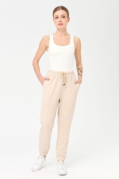 Desen Triko Pantaloni de trening pentru femei cu picior din spate elastic cu buzunare bej