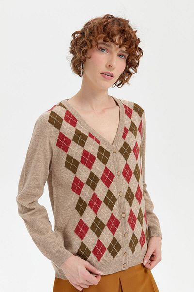 Desen Triko V-neck Baklaval Women's Cardigan - K. Beige