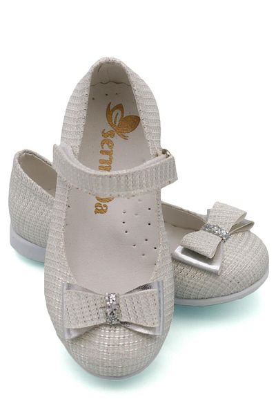 sermoda Bow Stone Detail Baby Ballerina Glitter White