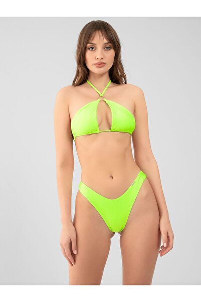 PINKYSWIM Neon Yeşil Özel Halkalı Bikini Üstü