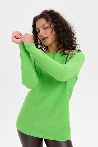 Desen Triko Γυναικείο μάλλινο πουλόβερ με K.E.Green κεντημένο γιακά