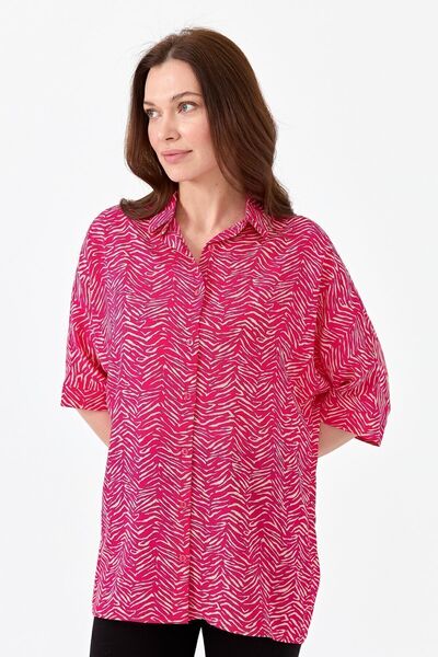 Desen Triko Γυναικείο πουκάμισο με μοτίβο Tiger με μανίκια φούξια