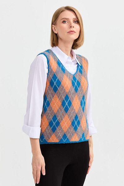 Desen Triko Women's Argyle Patterned Sweater 23