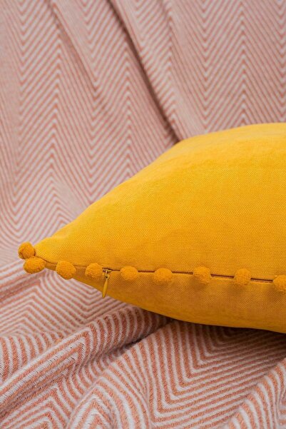 ÖZENEV Yellow Pompom Throw Pillow Cover with Color and Size Options Decorative Plain Simple Punch Panoroma