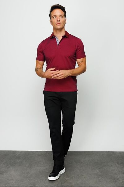 Desen Triko Men's Polo Neck T-shirt Claret Red