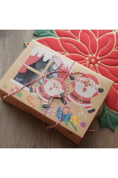Kutumania Yılbaşı Temalı Noel Baba Desenli Kraft Şeker Çikolata Hediye Kutusu
