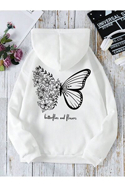 SeusCraft Hanorac gros de iarnă - Imprimat alb, Oversize, cu glugă și buzunare