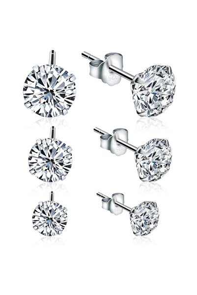 AyçaSilver 3'lü Set 4mm, 5mm, 6mm 925 Ayar Tek Taş Yuvarlak Tırnaklı Kübik Zi...