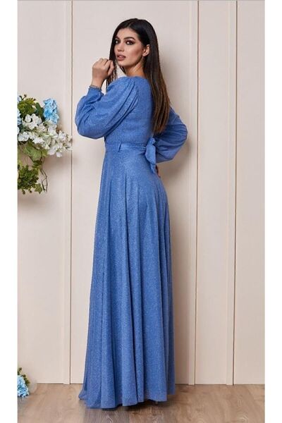 GÜZELLER Plus Size Long Glitter Belted Promise Wishing Engagement Wedding Dress Evening Dress