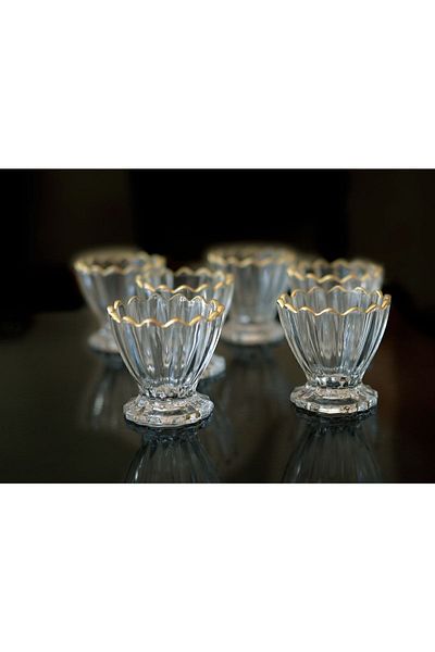 BLN DESIGN Glass 6-Piece Magnolia Ice Cream & Snack Bowl Set (golded)
