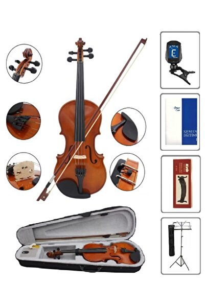 müzikhane 4/4 Keman Seti (Keman-kutu-yay-reçine-nota Sehpa-akort Cihazı-keman Yastığı-metot)
