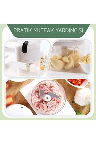 Genel Markalar 0-250 ml Şarjlı 3 Bıçaklı Pratik Mini El Rondosu 250ml 2 Yıl Beyaz 2 Bıçaklı İthalatçı Garantili