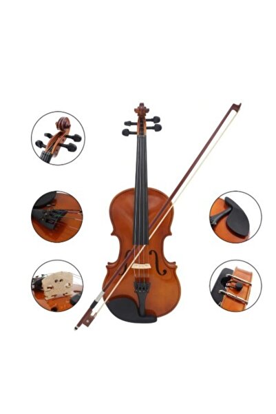 müzikhane 4/4 Keman Seti (Keman-kutu-yay-reçine-nota Sehpa-akort Cihazı-keman Yastığı-metot)