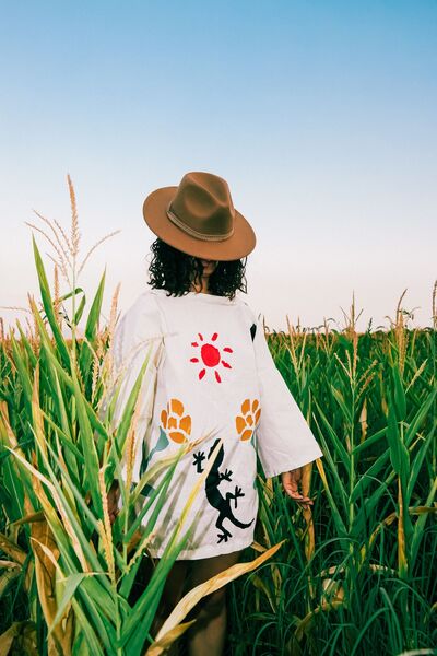 melongeneco Keten görünümlü oversıze bouüya orman baskılı kimono hırka