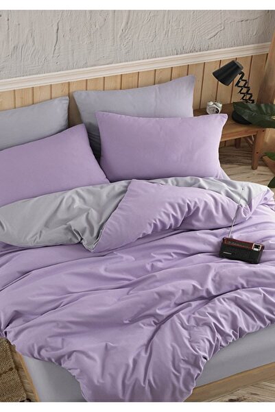 Sheri Home Lilac Düz Desen Çift Taraflı Çift Kişilik Nevresim Yorgan Kılıfı 2...