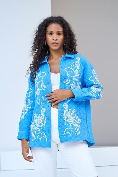 MİA NOURA Embroidered Capiteone Fabric Women's Shirt - Front and Sleeve Detail