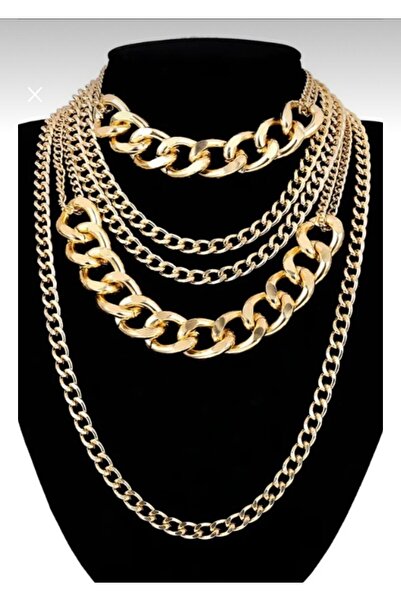 Maiden design Gold renk sıralı çoklu kolye