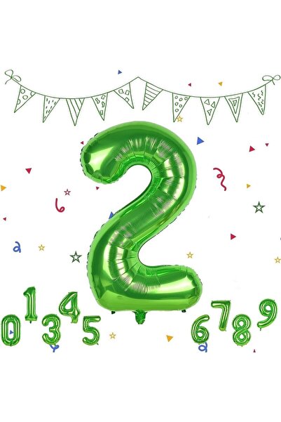 Parti Station 2 Yaş Yeşil Renk Rakam Folyo Balon 2 Iki Rakam Yeşil Renk Helyu...