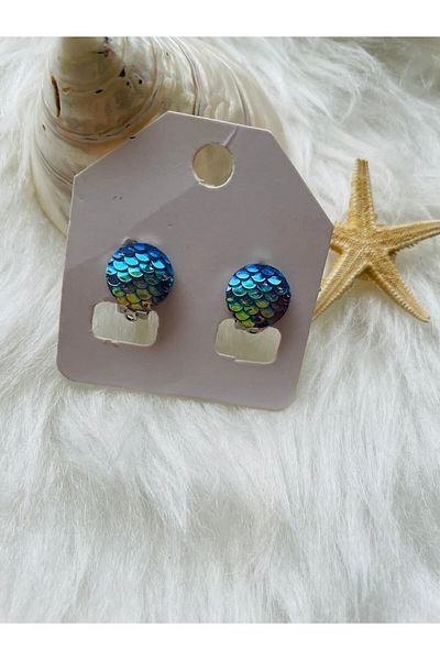 1PARÇAMAVİ Snake Patterned Fish Scale Clip Women's Earrings - Non-perforated Earrings