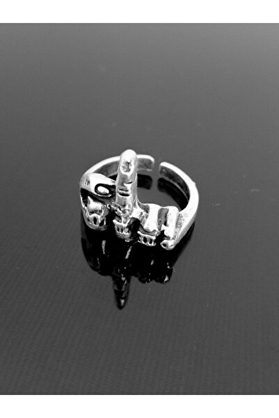 Antique Dolunay Antik Gümüş Kaplama El Yapımı Ayarlanabilir Orta Parmak Işare...