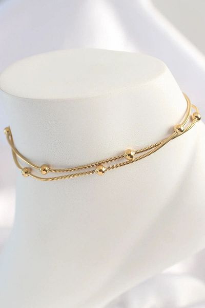 the canelif accessories Gold Colored 316l Steel - 2-Piece Minimal Ball Model Women's Anklet (20CM 5 CM)