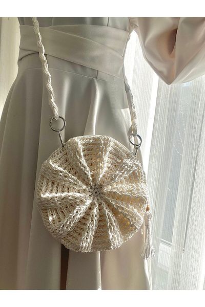 DNA MODA Bohemian Macaron Straw Bag - Hand Knitted and Paper String Bag