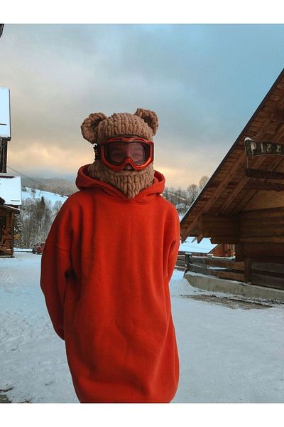 BurDen Dekoratif Ürünler & Tasarım Milk Coffee Puffy Snow Mask, fashion, trend Design Handmade, Hat, Winter, Beanie, snowboard, Balaclava