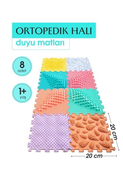 Ortohalı 8 Modüllü Ortopedik Halı Çocuk Masaj Paspası Renkli Puzzle Çocuk Mas...