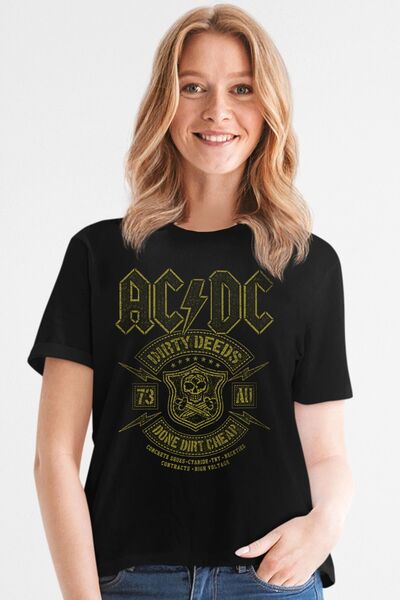 ROCKANDROLL Tricou pentru femei Snowy Acdc Black cu mânecă scurtă