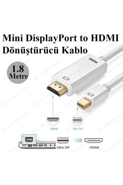 BK Teknoloji Yükskek Kalite Mini Displayport (thunderbolt) To Hdmı Dönüştürücü Kablo