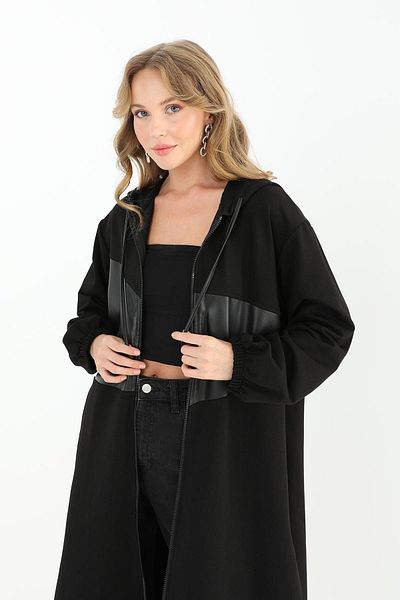 Puane Cardigan de damă din piele cu fermoar cu glugă - 15142