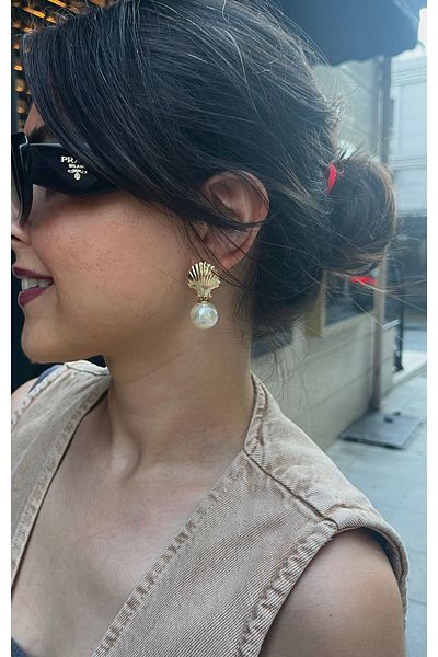 Hoop jewelery Tasarım Pearl Mussel Earrings