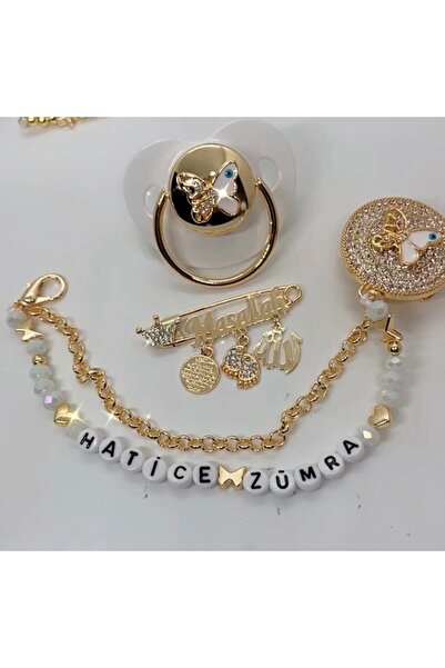 Bygulsahozdemir Zirkon Taş Kelebek Modeli Emzik Zincir ve Maşallah İğnesi Seti
