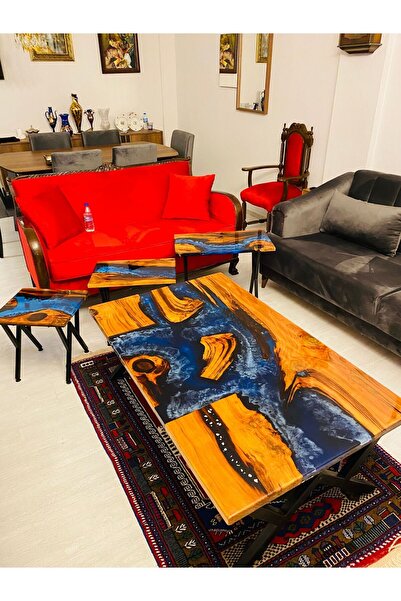 Konyalı Sanat 4 PARÇA EPOKSİ SEHPA TAKIMI