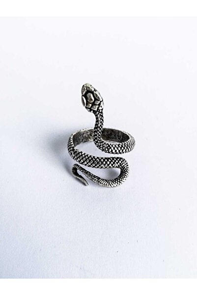 Antique Dolunay Unisex Gümüş Kaplama El Yapımı Ayarlanabilir Yılan Şekilli Yüzük