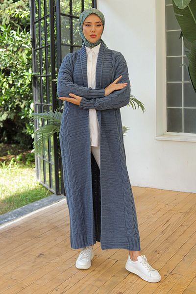 Pamuk Butik Women's Ring Braided Full Length Knitwear Cardigan