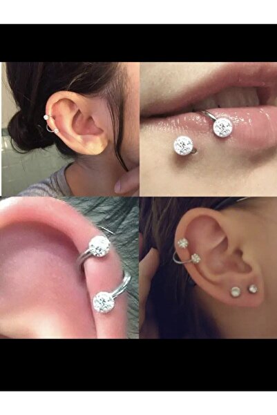 Arescollection cerrahi çelik şambala zirkon taşlı 1 adet kulak kıkırdak dudak...